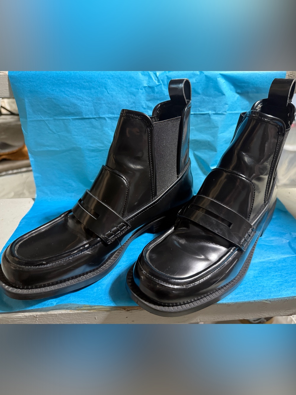 Black Slip-On Leather Chelsea Loafers